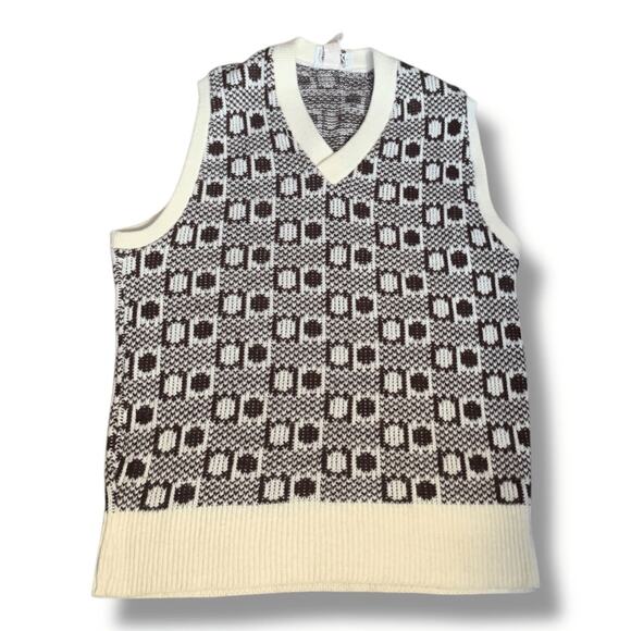 Vintage Montgomery Ward Brown Geometric Knit Sweater Vest Medium Grandpa Artsy - Picture 10 of 14